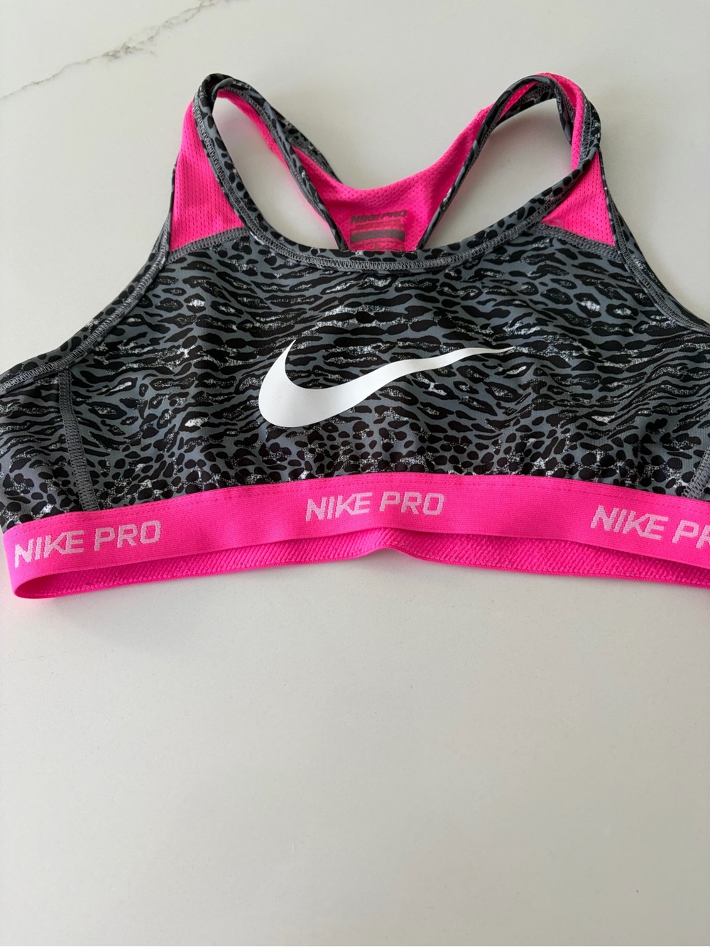 Nike Black & Pink Animal-Print Training Sports Bra Kids Large